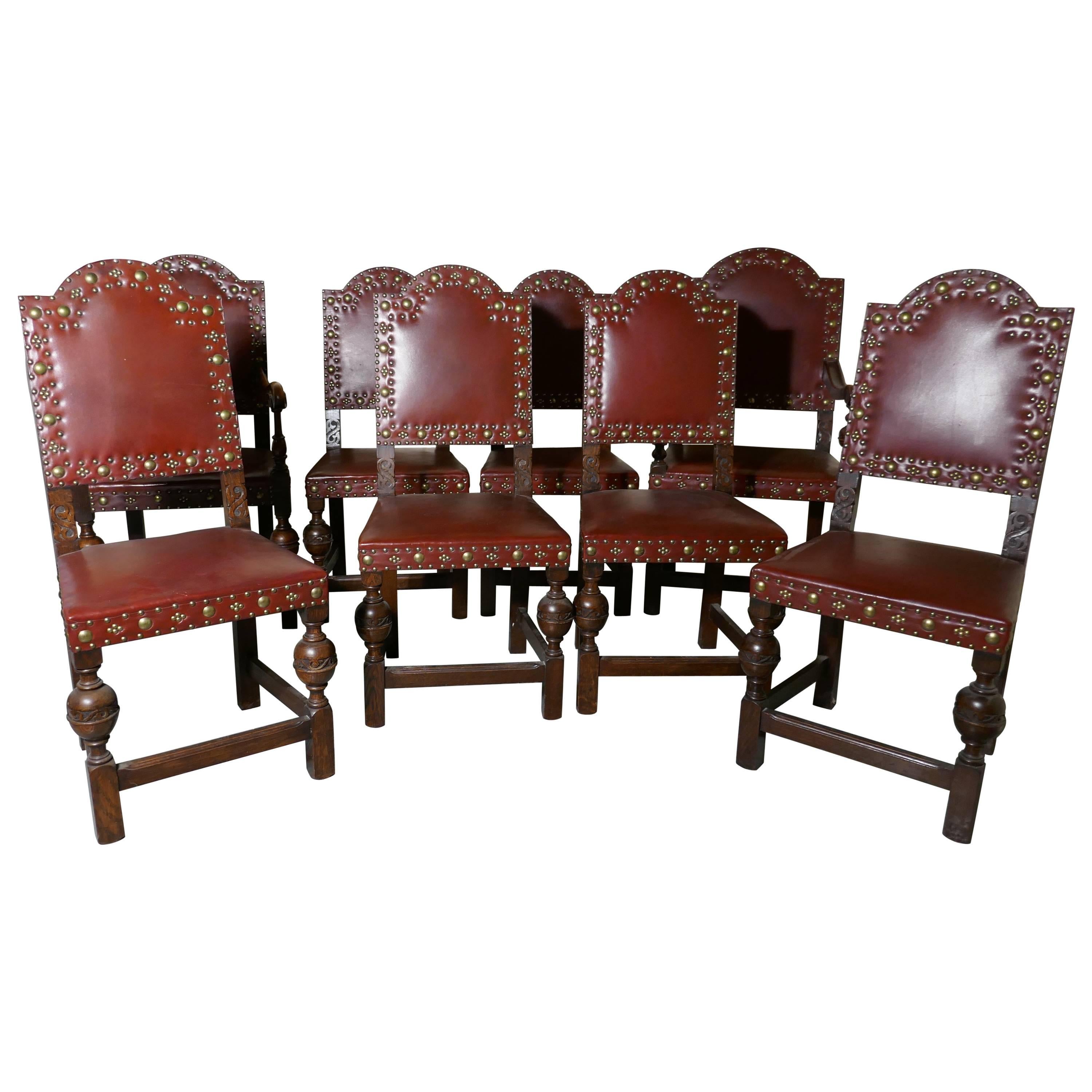 Set of Eight Gothic Oak Dining Chairs by Gillows