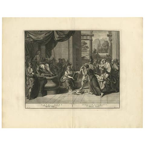 Antique Bible Print of Solomon's Judgement Made after B. Picart, 1728