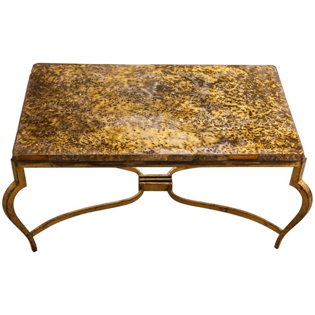 1940s Coffee Table Attributed to Maison Ramsey with Gold Plating For Sale