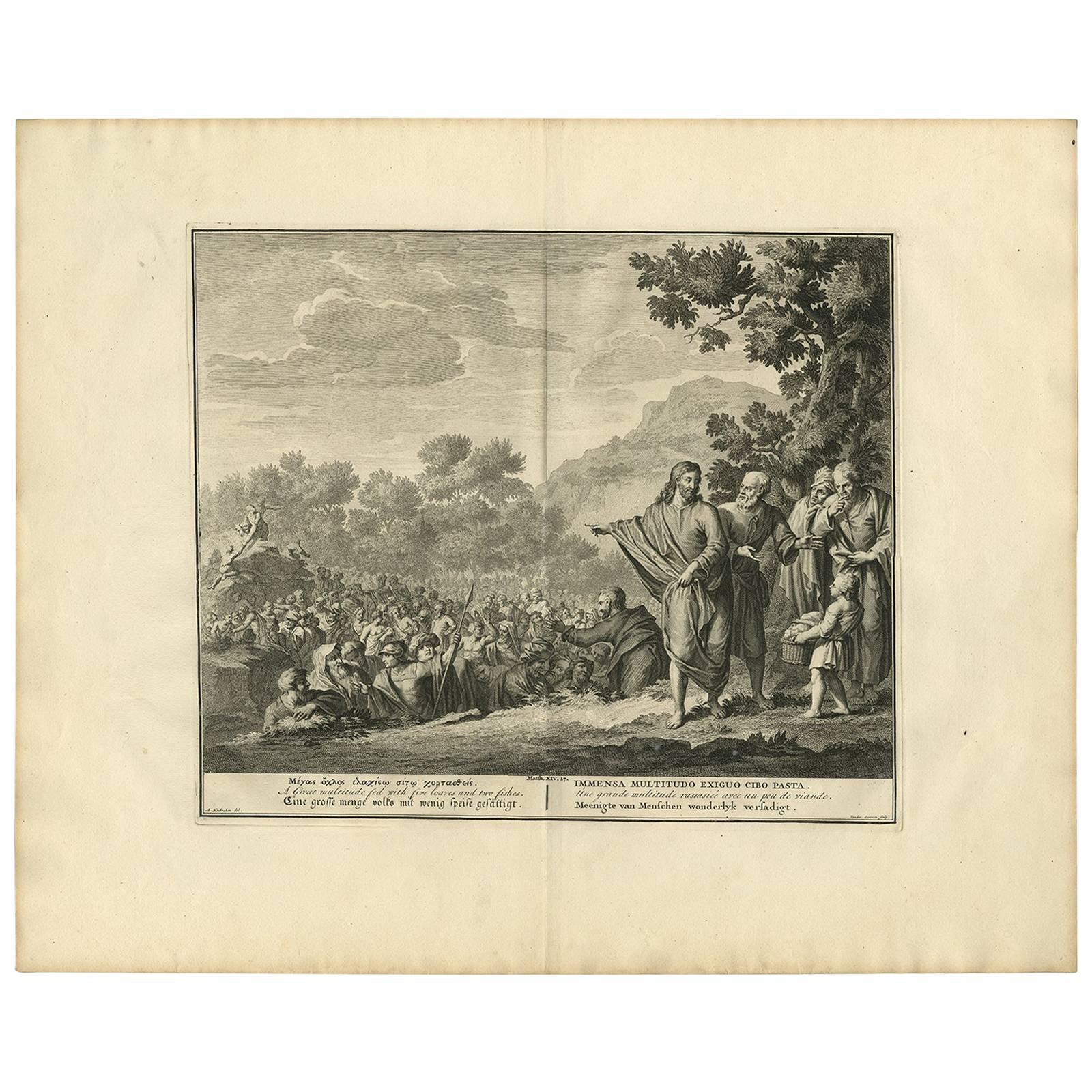 Antique Bible Print 'Loaves and Fishes' Made after B. Picart, 1728 For Sale