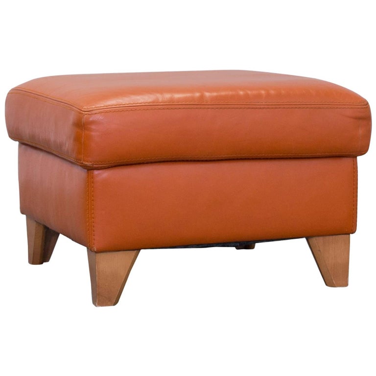 Machalke Designer Footstool Leather, Orange Leather Footstool