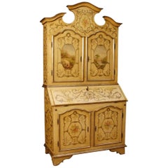 Venetian Lacquered, Painted and Gilt Trumeau Desk in Wood, 20th Century