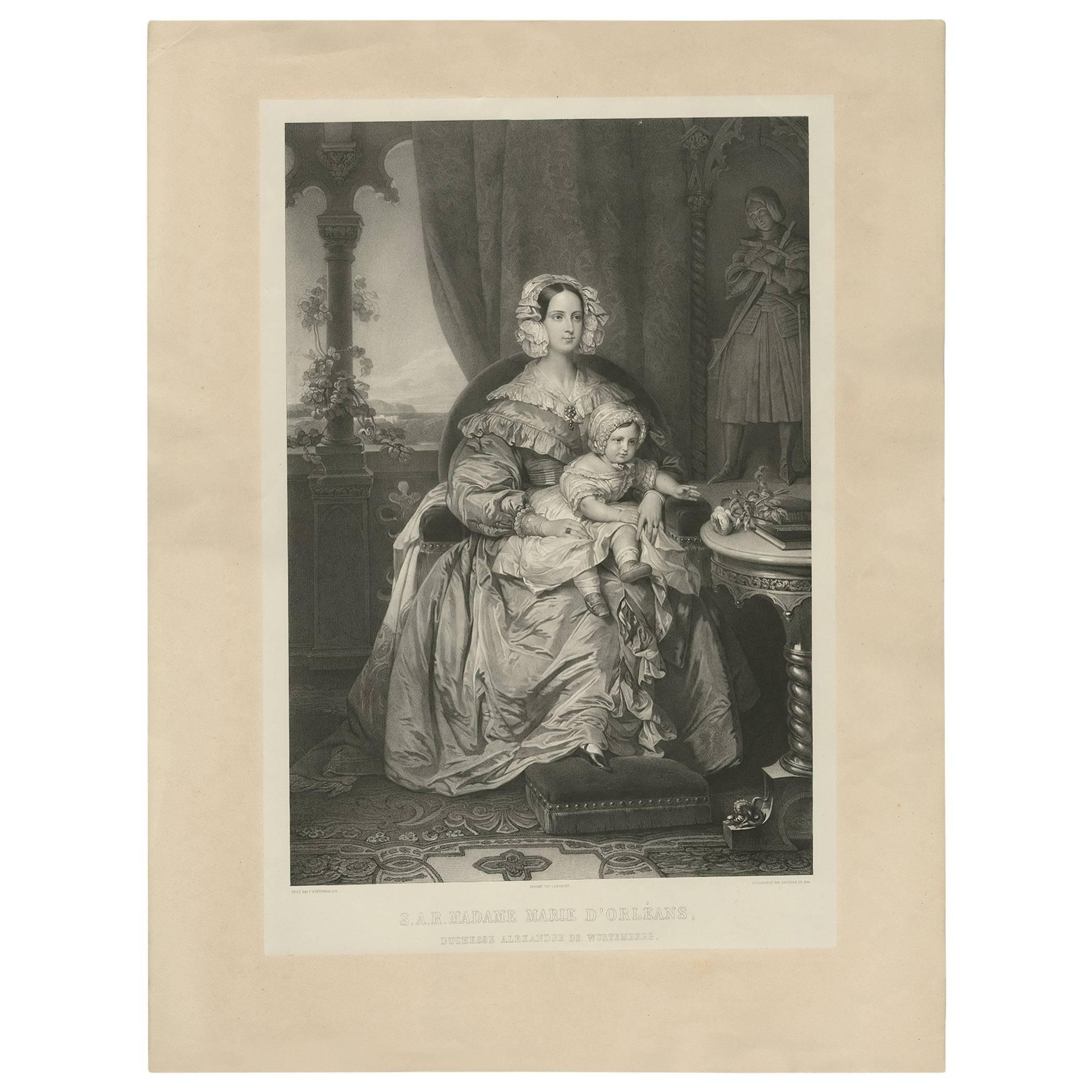 Antikes Porträt von Madame Marie D'Orleans von H. Grevedon, 1844
