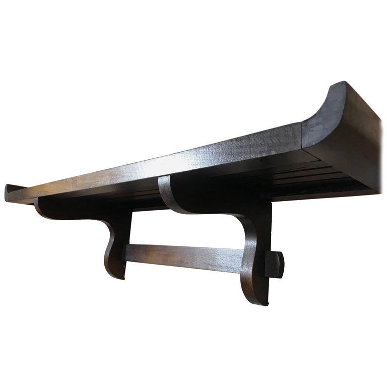 Antique Victorian Solid Oak Slatted Wooden Shelf For Sale at 1stDibs