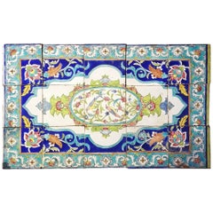 Antique 19th Century Turkish Iznik Birds and Flowers Ceramic Panel