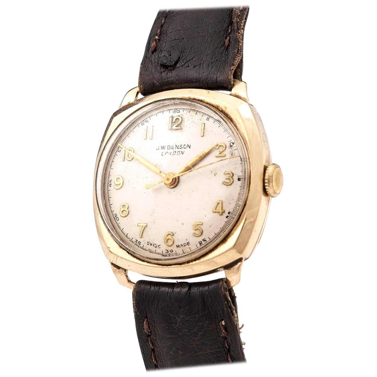19-Carat Gold Wrist Watch by J. W. Benson 20th Century For Sale