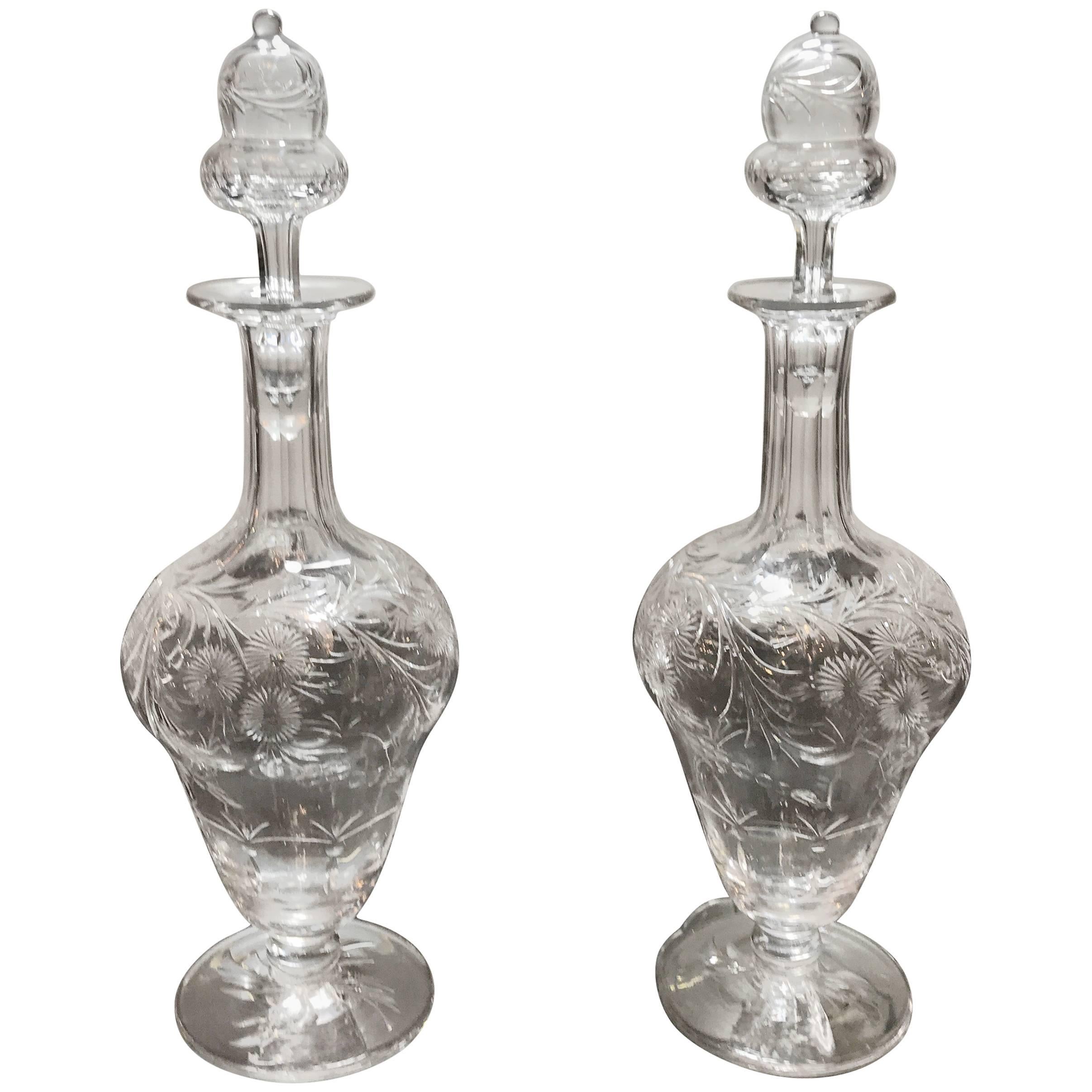 Pair of 19th Century Hawkes Small Decanters