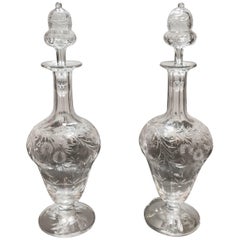 Antique Pair of 19th Century Hawkes Small Decanters