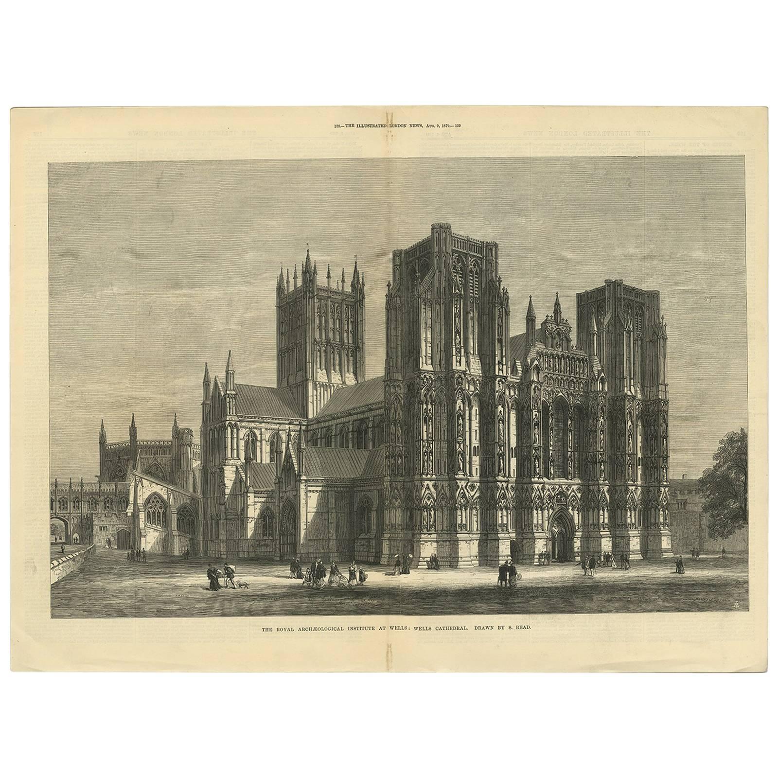 Antique Print of Wells Cathedral from the Illustrated London News, 1879