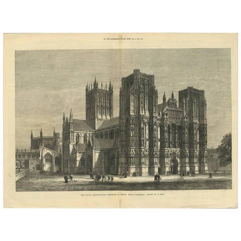 Antique Print of Wells Cathedral from the Illustrated London News, 1879