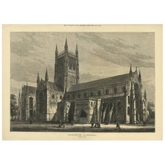 Antique Print of Worcester Cathedral from the Illustrated London News, 1880