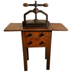 19th Century Cast Iron Flower or Book Press on Original Mahogany Table