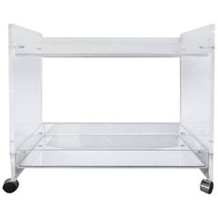 Bi-Level Rolling Lucite Bar Cart with Mirrored Serving Surfaces