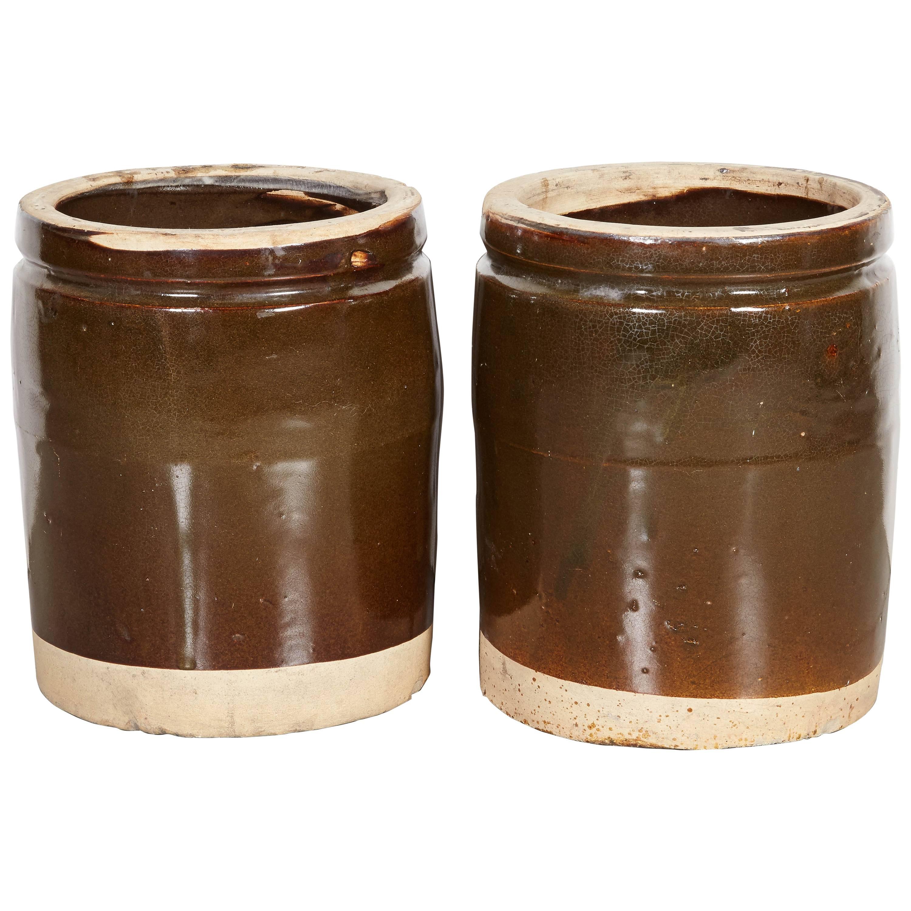 Large Wide Mouth Heavy Ceramic Food Jars, circa 1940 For Sale