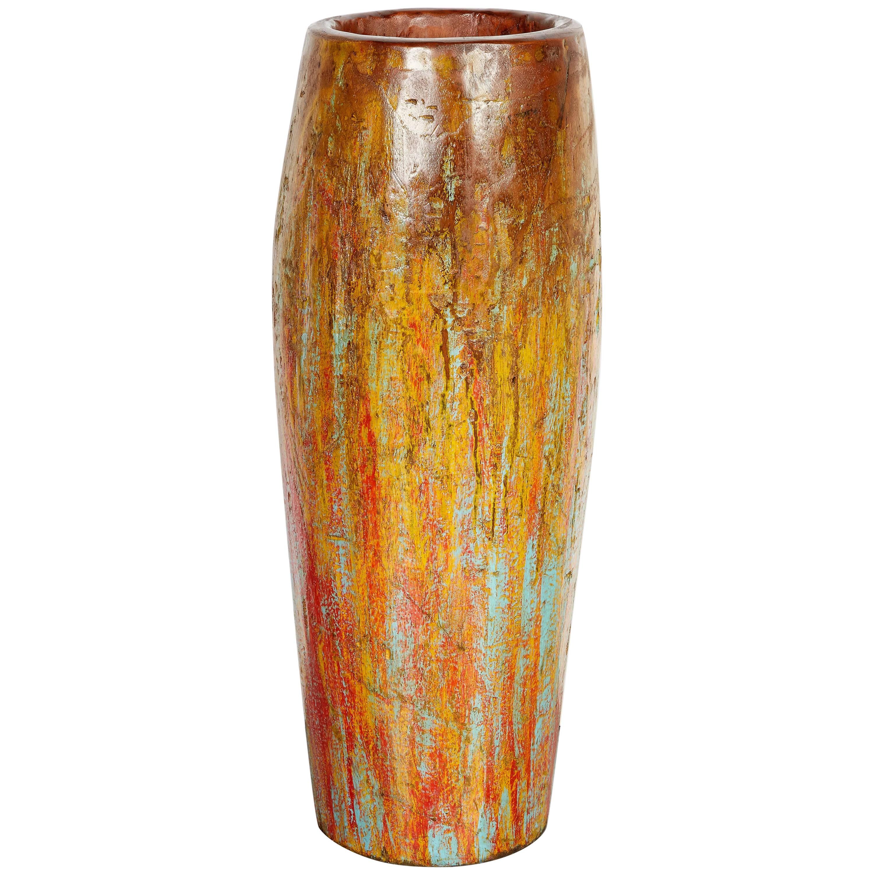 Tall, Colorful Teak Drum Vase from Java