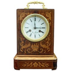 French 19th Century Rosewood Inlaid Mantel Campaign Clock