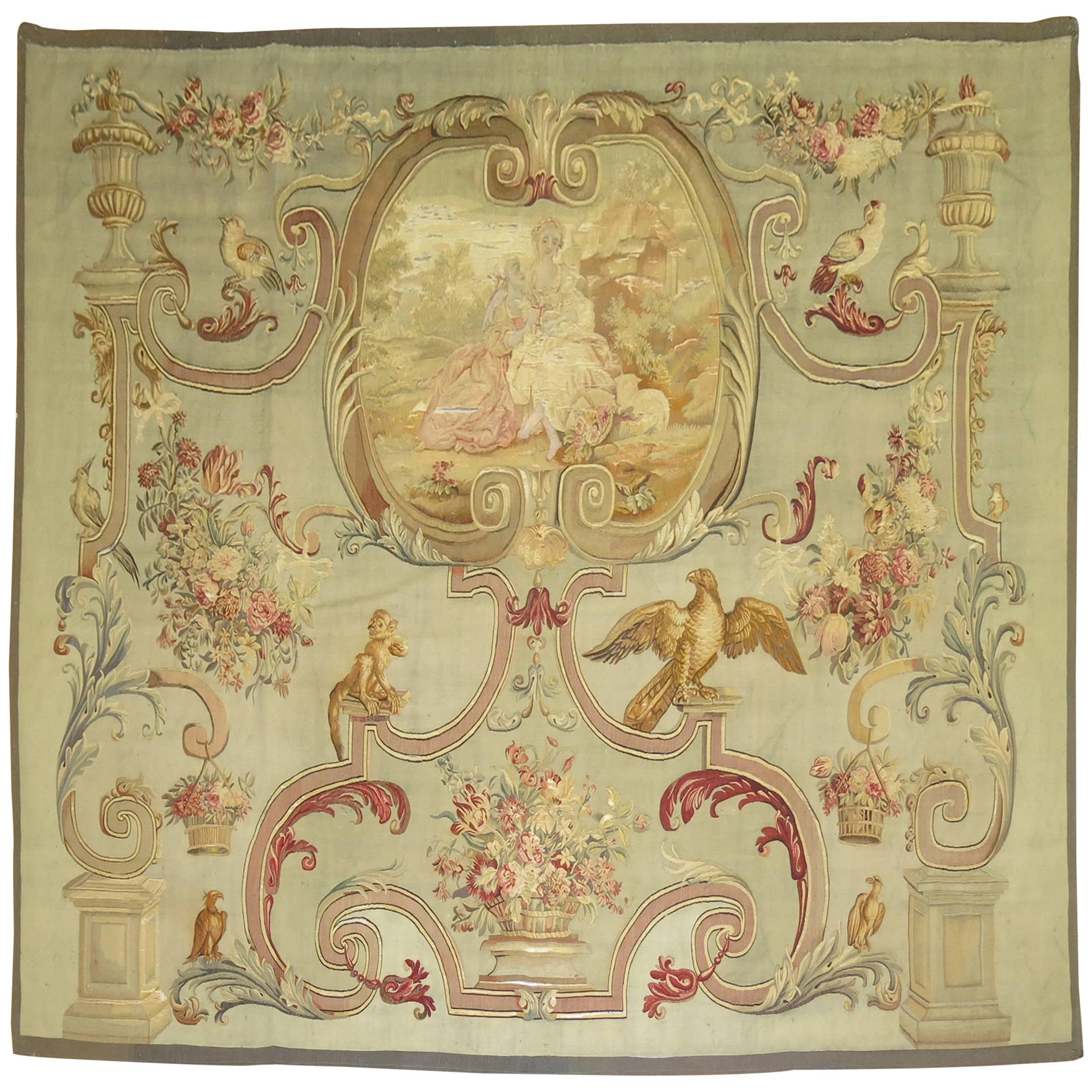 19th Century European Pictorial Animal Figure Aubusson Tapestry