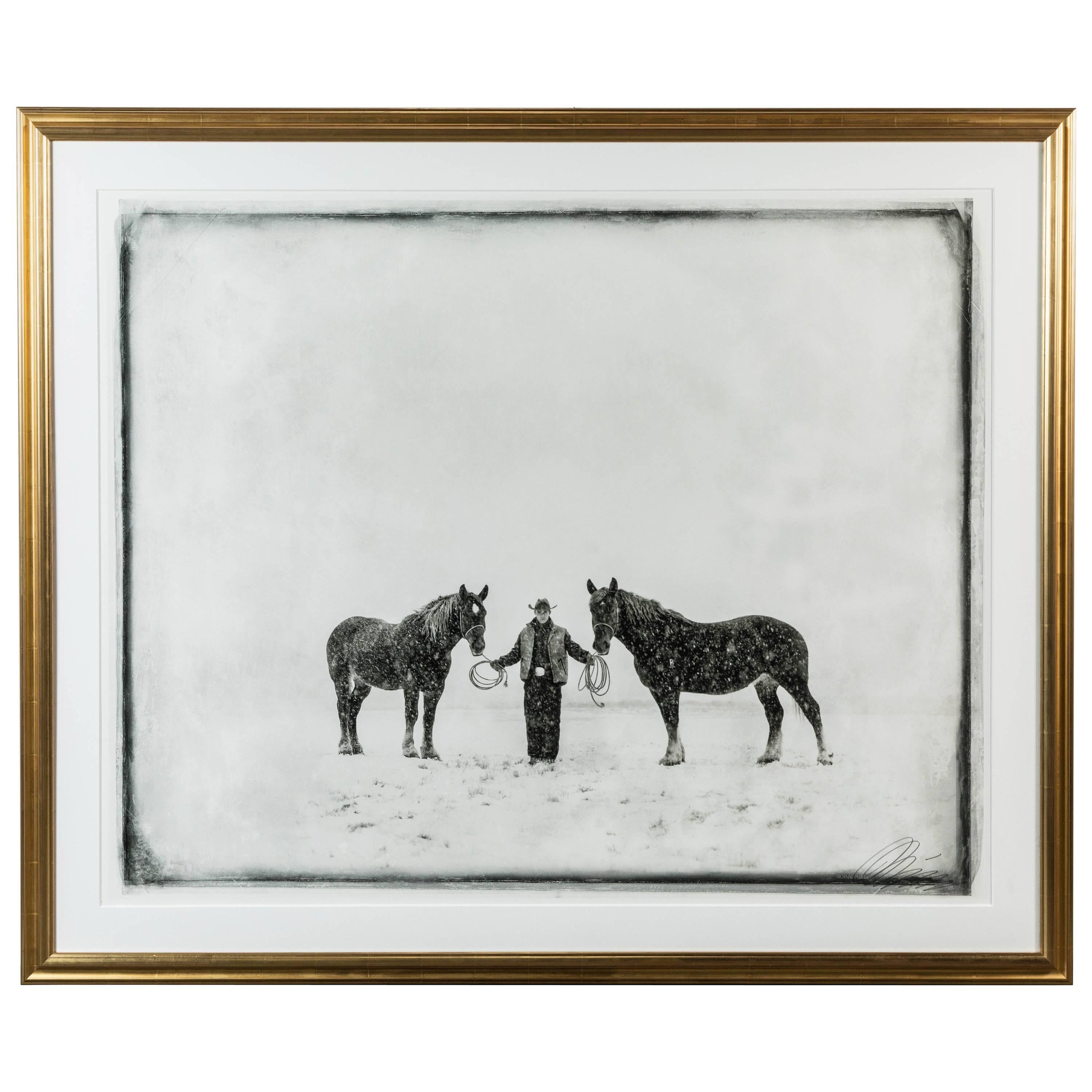 Cowboy and Two Horses Montana, 1999 by Richard Phibbs For Sale
