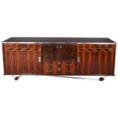 Antique Original French Modern Macassar Ebony Credenza with Nickeled Bronze Mounts