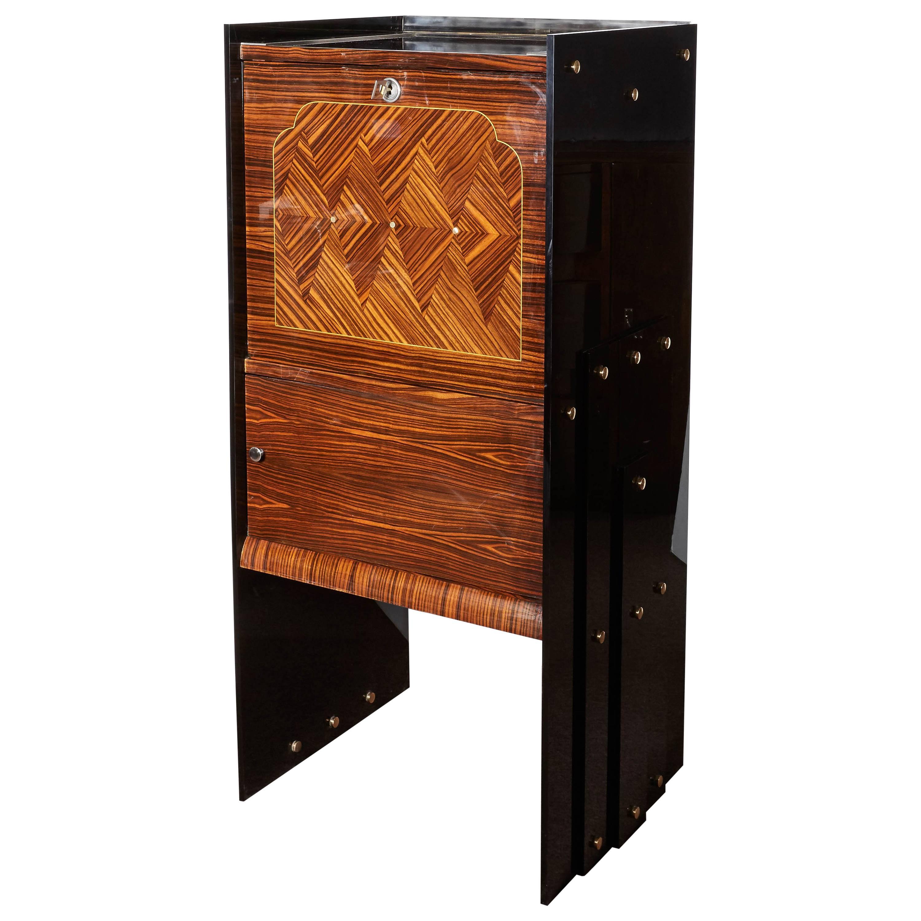 French Modernist Macassar Ebony, Plexi, Mother-of-Pearl Secretaire or Cabinet