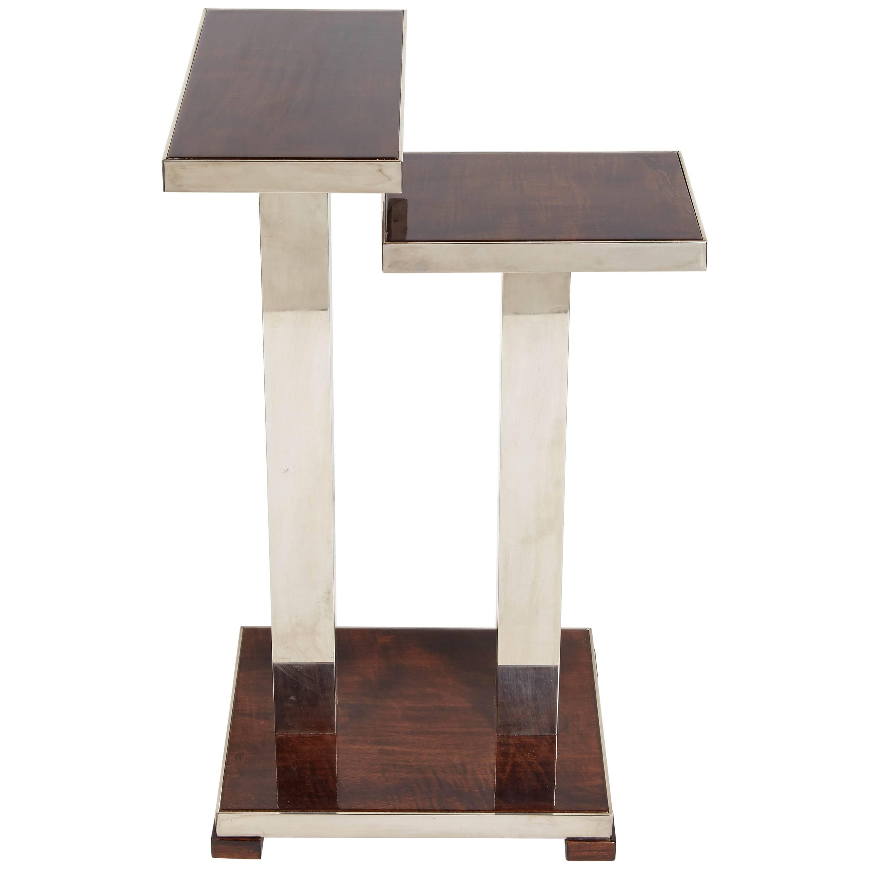 French Art Deco Wood & Nickeled Bronze Stepped Table Attributed to Andre Ducaroy