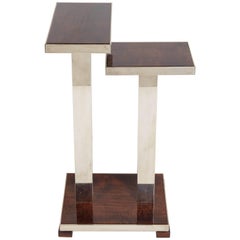 French Art Deco Wood & Nickeled Bronze Stepped Table Attributed to Andre Ducaroy