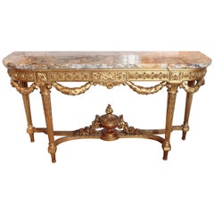19th Century French Louis XVI Gilt Carved Marble Top Louis XVI Console 