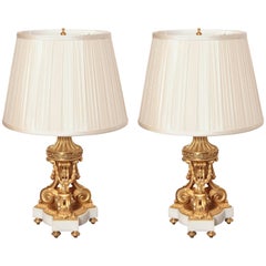 Pair of Finest Quality Mercury Gilt Bronze Louis XVI Lamps