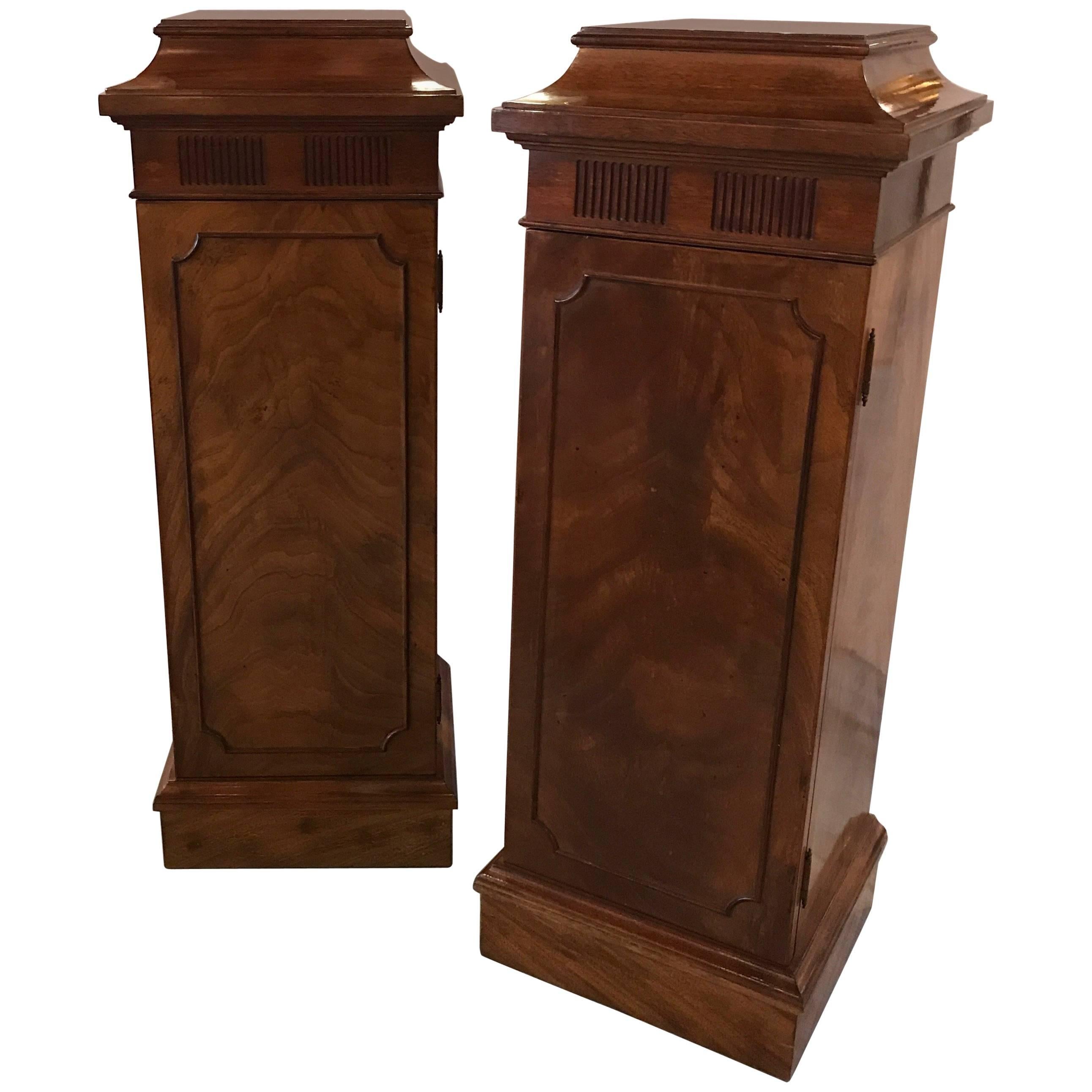 Pair of Flame Mahogany Storage Pedestals