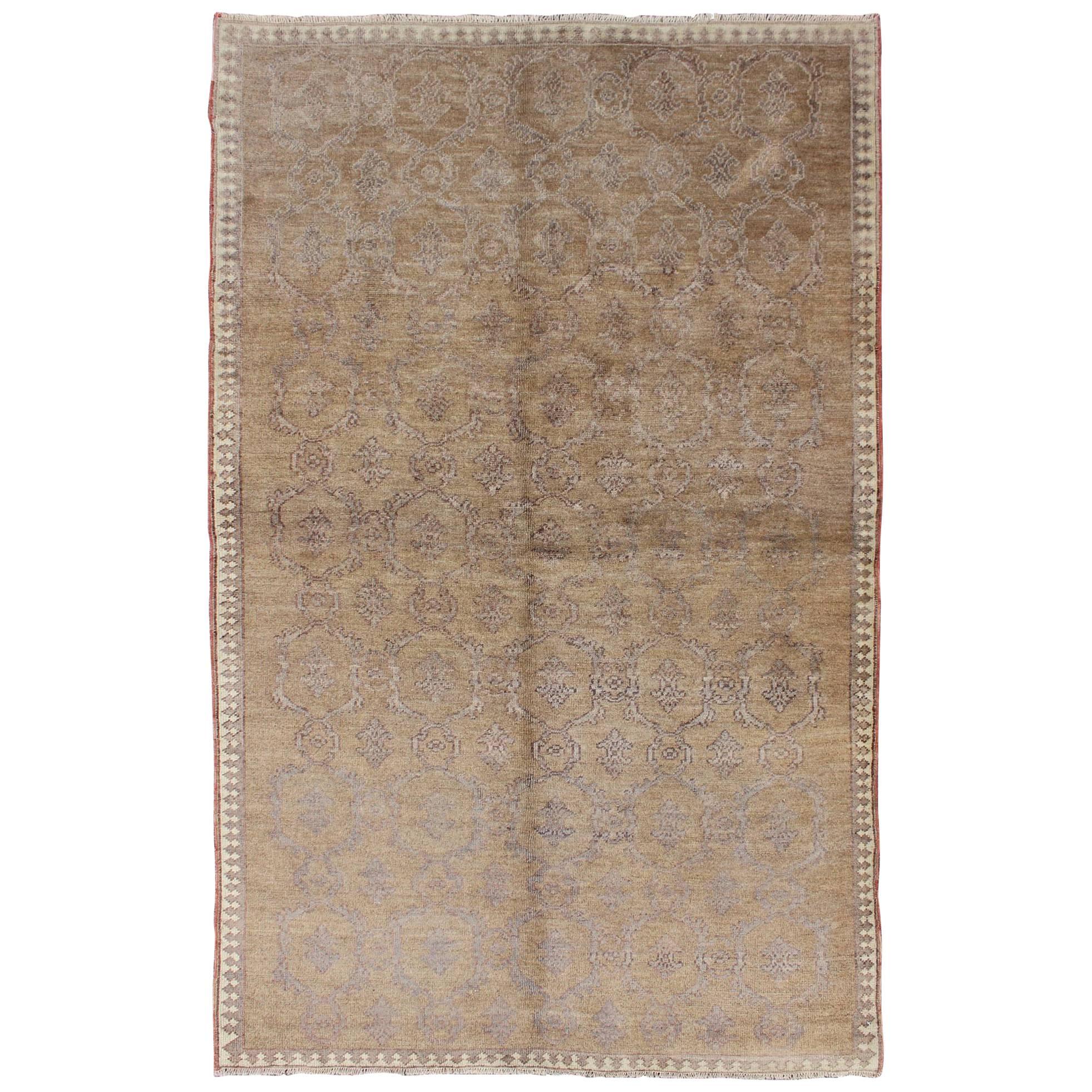 Latticework Double Arrow-Head Design Vintage Turkish Tulu Rug in Taupe and Gray For Sale