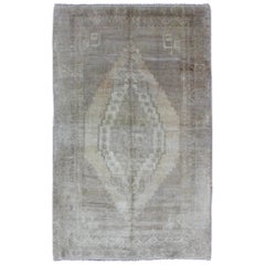 Shades of Gray Oushak Vintage Rug from Turkey with Layered Medallion