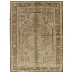 Vintage Turkish Oushak Rug in Soft Tones and Neutral Colors 