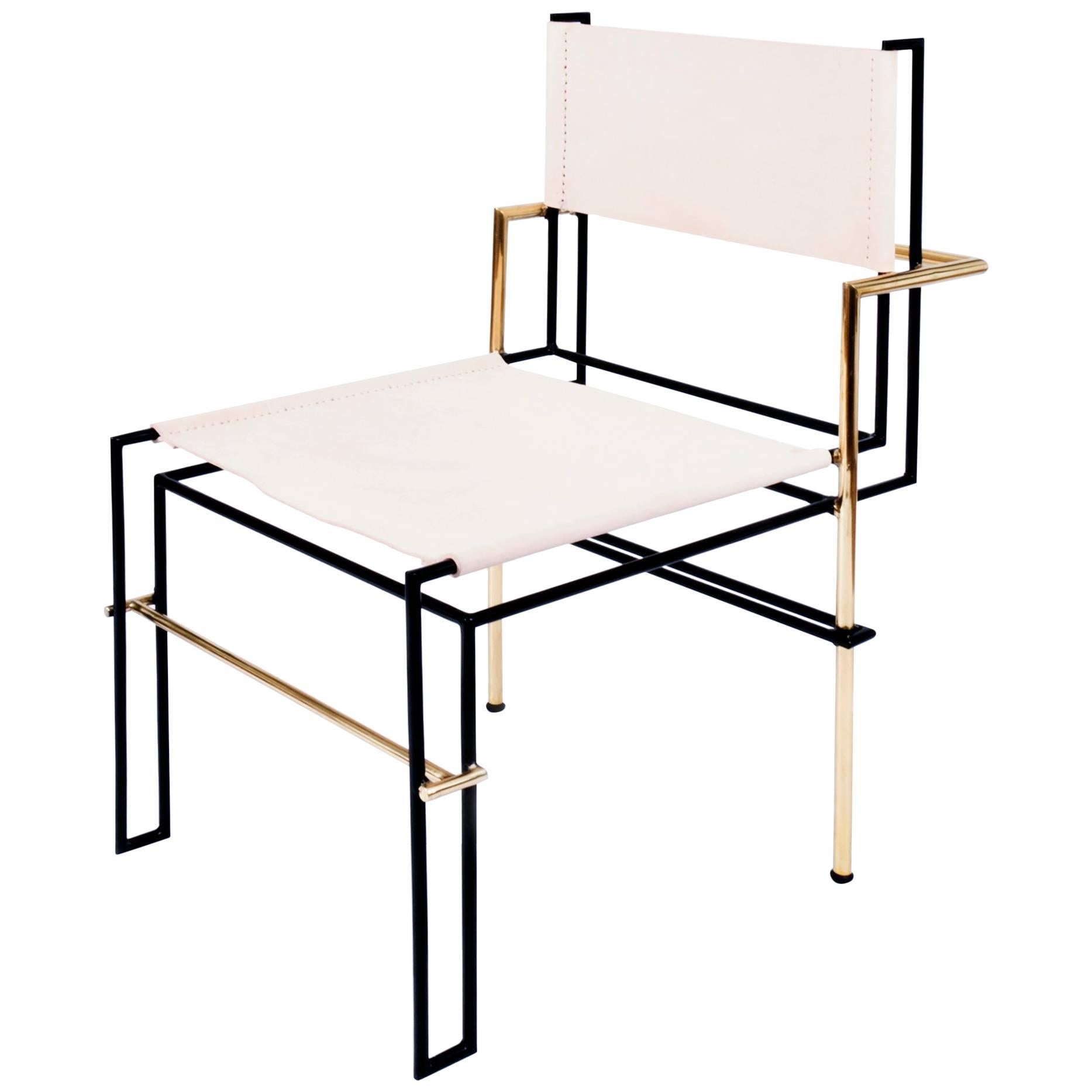 CASBAH-Stuhl, funktionalistisches inspiriertes Messing, Vachetta-Röhren von Nomade Atelier