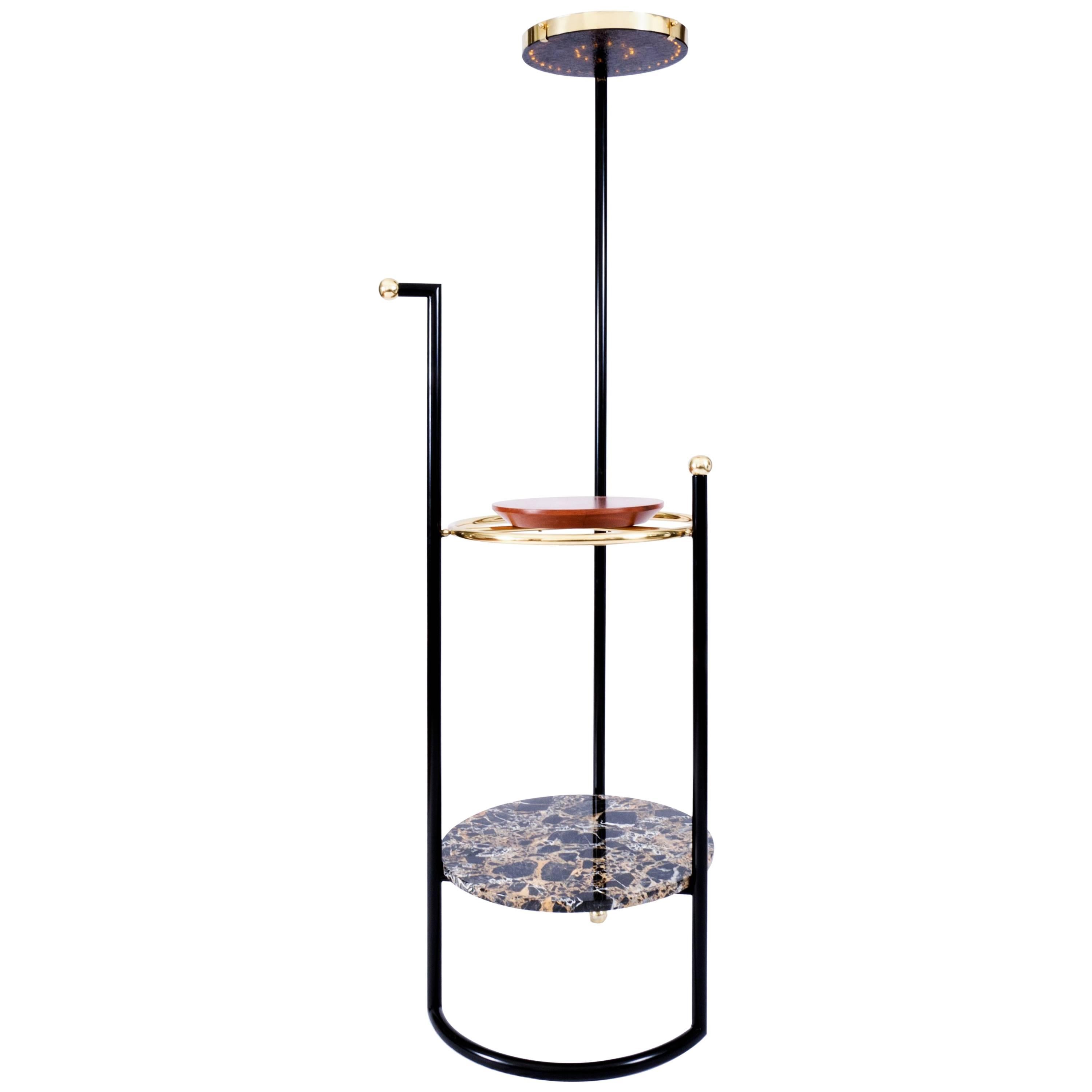 Saturne, Valet Lamp, Brass, Iron, Cedar and Portoro Gold Marble Fabrication For Sale