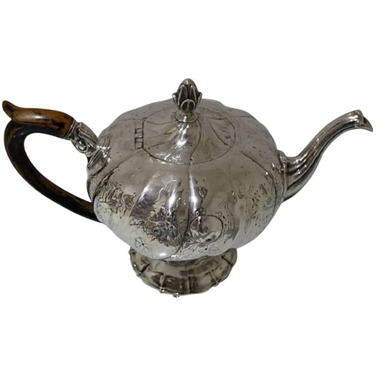 18th Century Antique Silver Portuguese Teapot, circa 1770 For Sale
