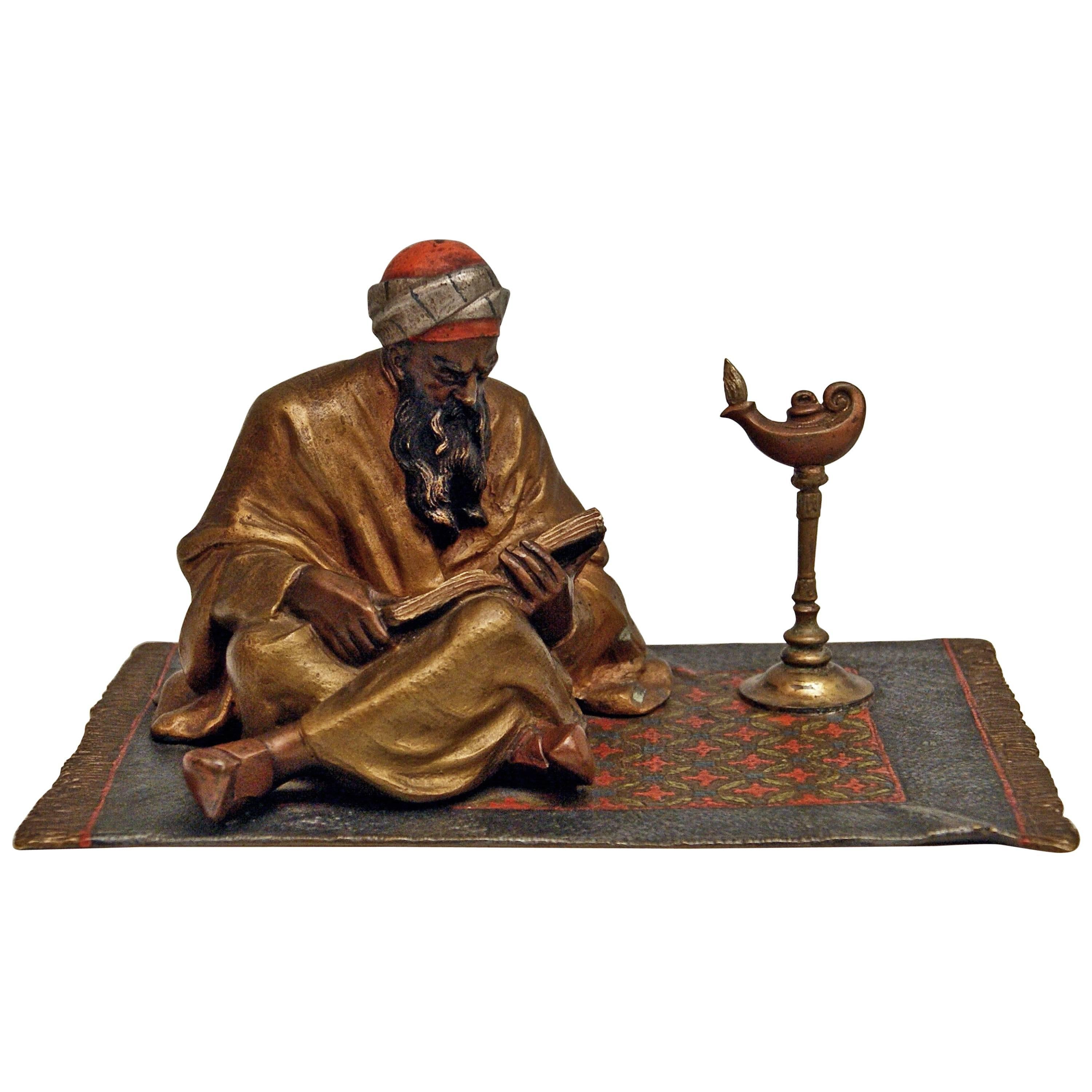 Vienna Bergman'n' Bronze Arab Man on Carpet Reading Book Made, circa 1900