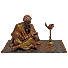 Vienna Bergman'n' Bronze Arab Man on Carpet Reading Book Made, circa 1900