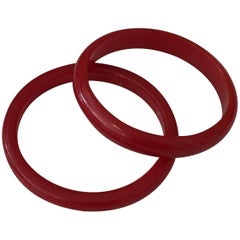 Set of Two Cherry Red Bakelite Bangles Bracelets