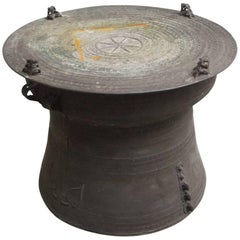 Used Southeast Asian Patinated Bronze Rain Drum Table