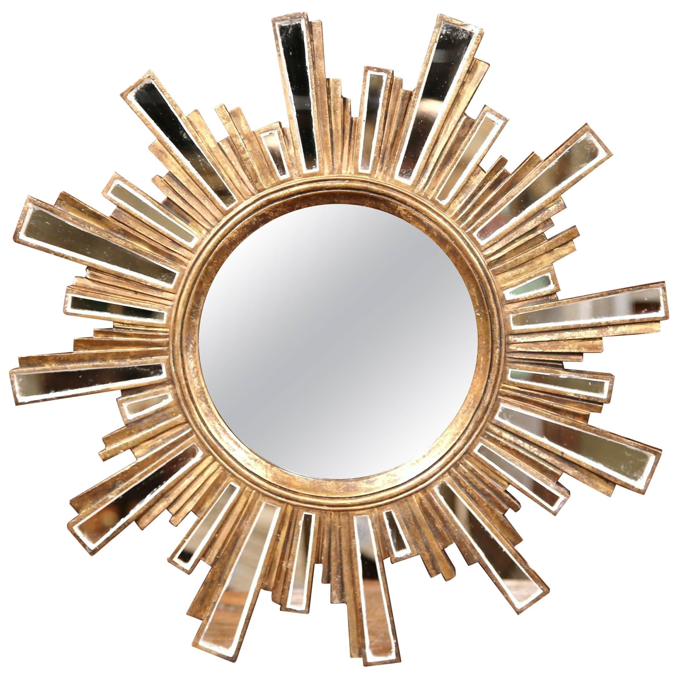 Mid-20th Century French Giltwood Sunbust Mirror with Glass Beams