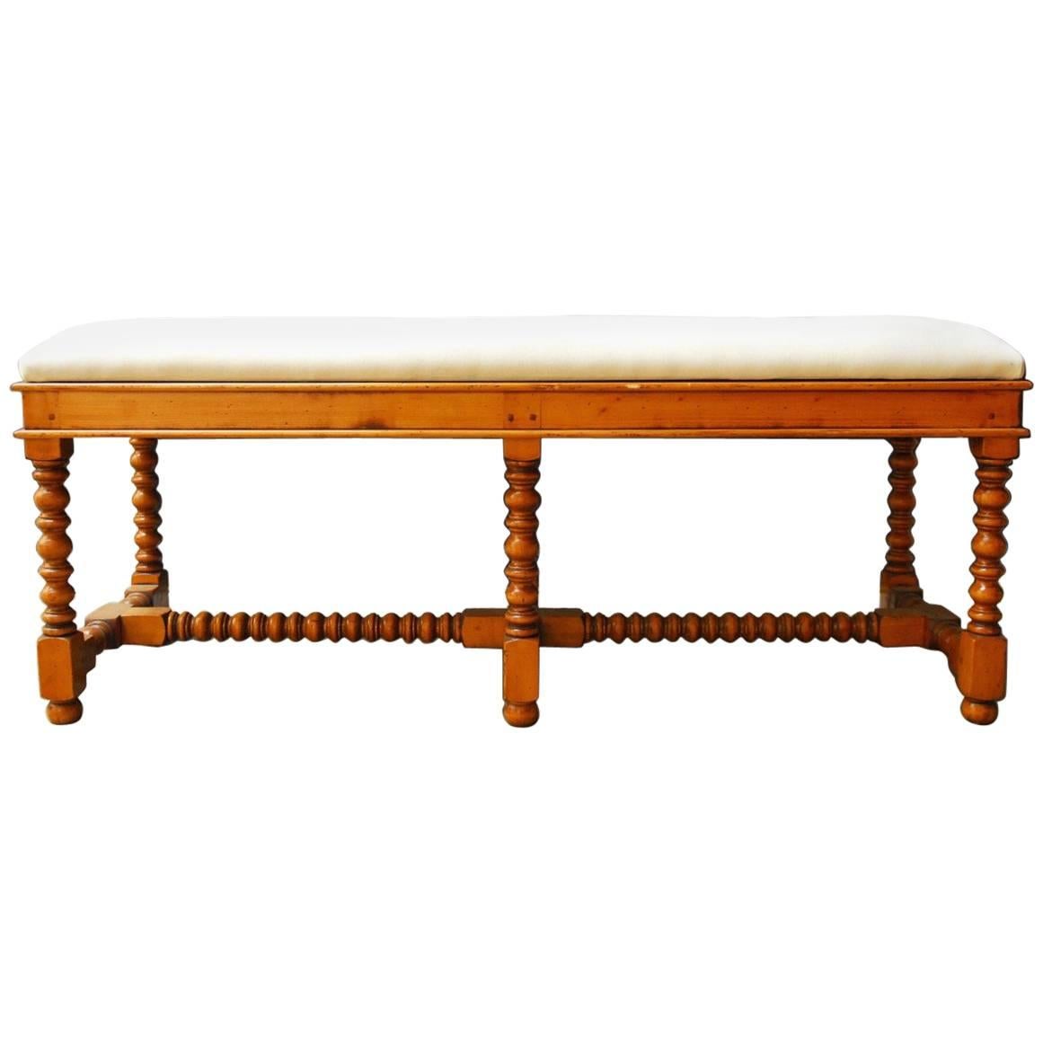 French Country Style Pine Turned Leg Bench