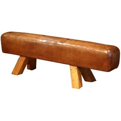Early 20th Century Czech Pommel Horse Bench with Brown Leather from Prague
