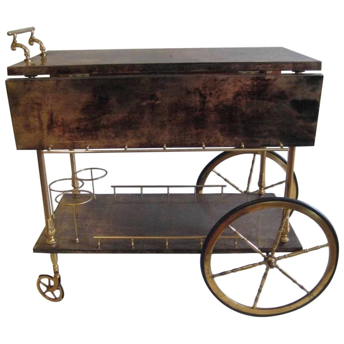 Aldo Tura Bar Cart with Dramatic Grain