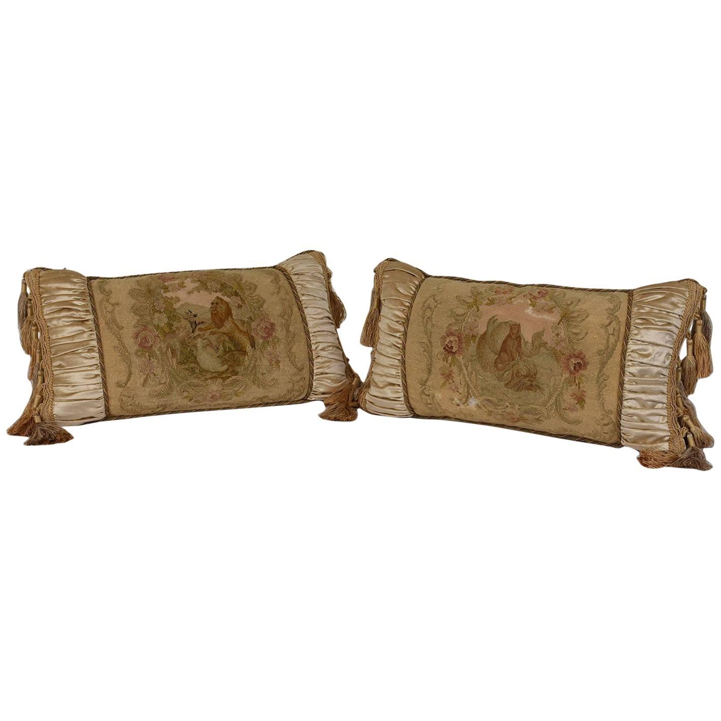 Pair of Aubusson Tapestry Throw Pillows