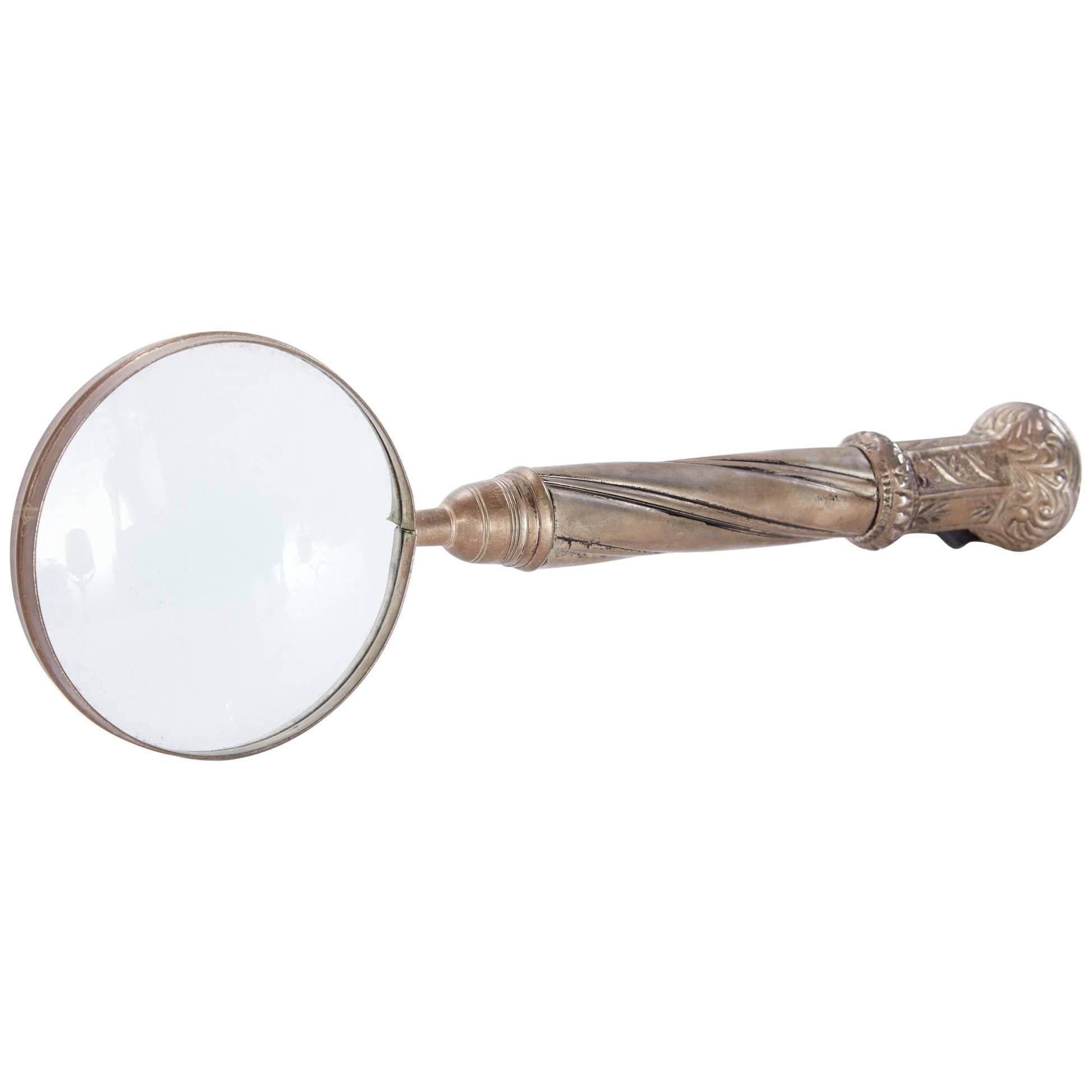 Early 20th Century French Magnifying Glass with Ornate Pewter Handle