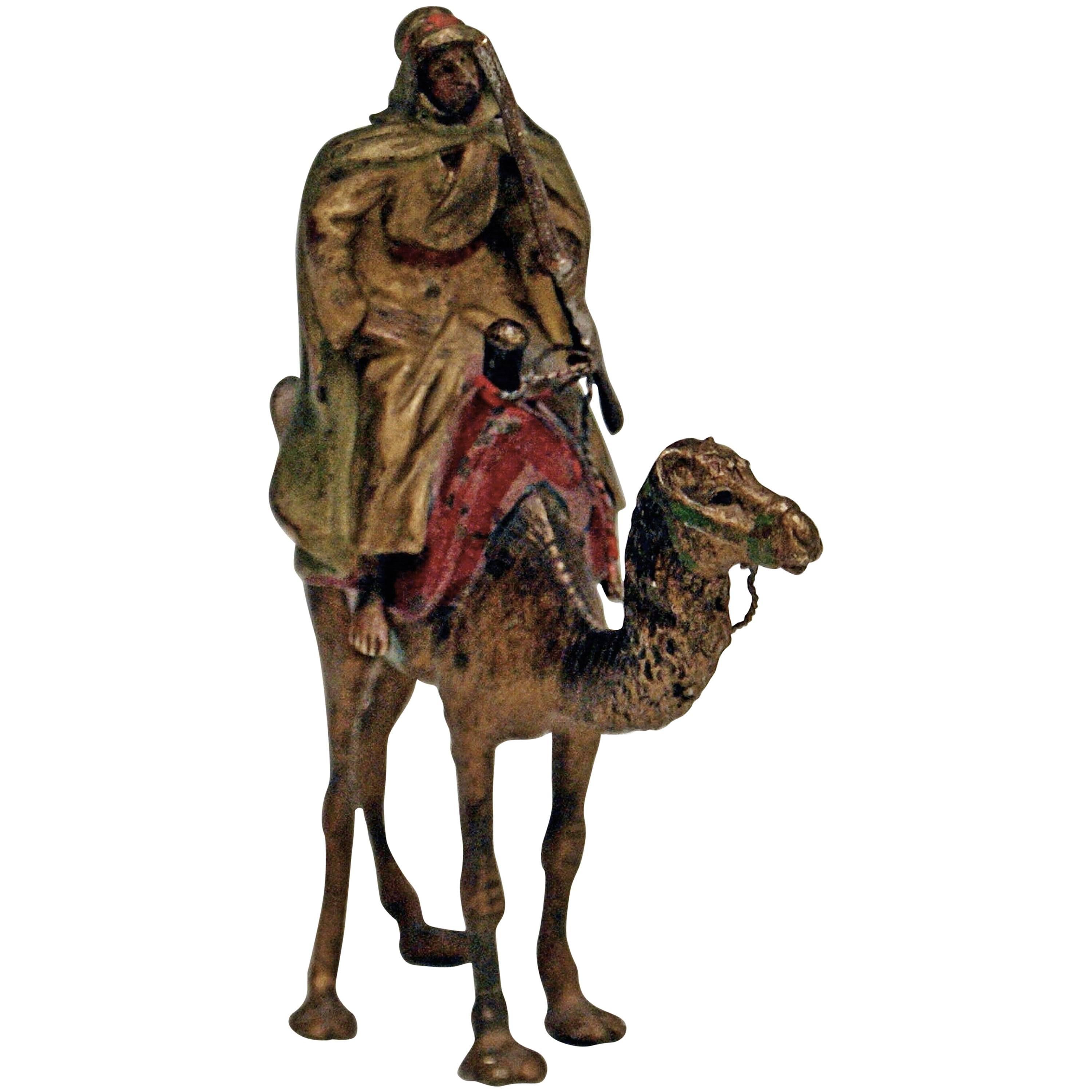 Vienna Bergman'n' Bronze En Miniature Arab Man Riding on Camel, circa 1900