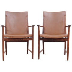 Mid-Century Modern Pair of Armchair in Rosewood and Cognac Leather by Kai Ly