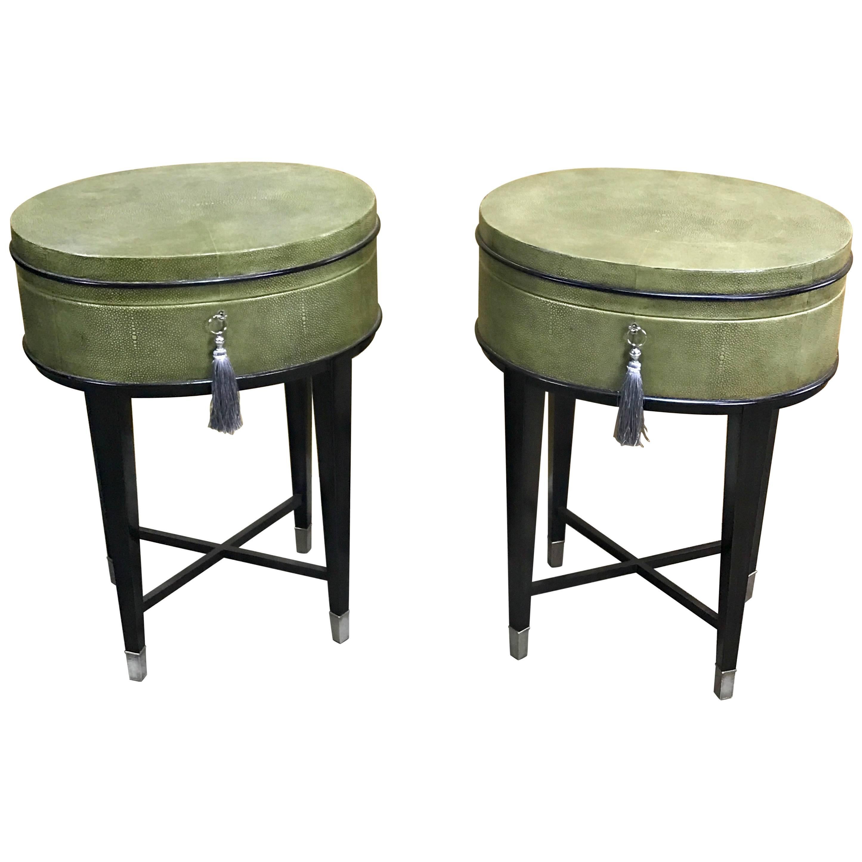 Pair of Oval Shagreen Side Tables, Attributed to R & Y Augousti 