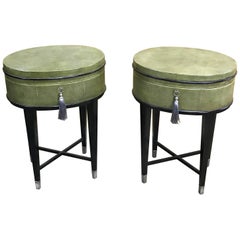Pair of Oval Shagreen Side Tables, Attributed to R 
Y Augousti