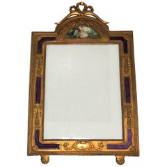 Wonderful French Ormolu Purple Enamel Gilt Bronze Bow Picture Frame Miniature